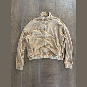 monrow beige full zip up terry towel jacket